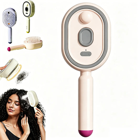 Fix Frizzy Curly Hair Fast! Cordless Self-Clean Steam Hair Comb, Rechargeable Warm Mist Moisturizing Detangler Brush, Gentle Scalp Massage Cushion Brush for All Hair Types, Compact Travel-Friendly DIY Home Salon Hair Care Beauty Gadget for Ladies Tool